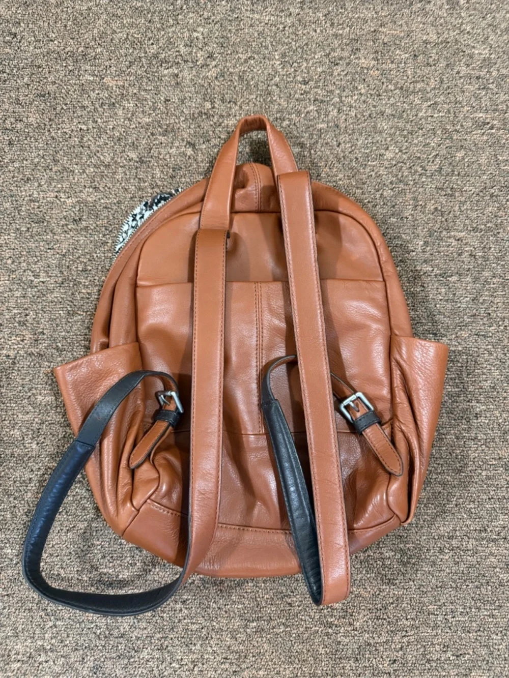 Vera Bradley Genuine Leather Cognac Backpack Quilted Woven Brown